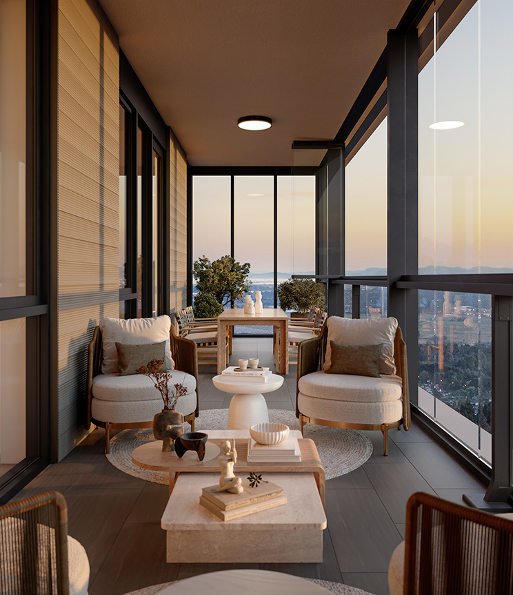 Inset balcony at sunset
